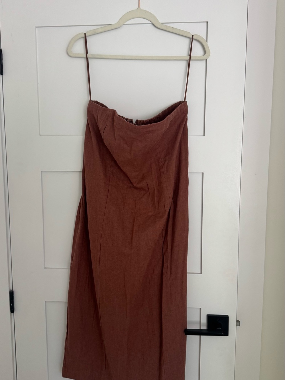 Abercrombie & Fitch Rust Brown Strapless Midi Linen Dress